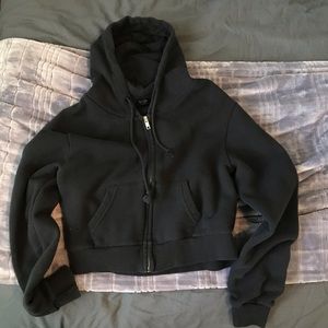 Black Cropped Zip Up Hoodie